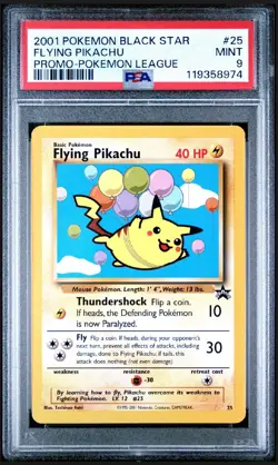 Pokemon 2001 Flying Pikachu #25 WOTC Black Star Promo League PSA 9 MINT - Image 1