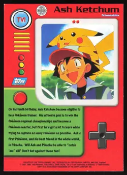 Ash Ketchum - TV1 - Topps Pokemon Series 1 - 1st Print BLUE Logo UK - Image 2