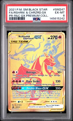 2021 POKEMON SM BLACK STAR PROMO #SM247 FULL ART/RESHIRAM & CHARIZARD GX PSA 6 - Image 1