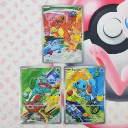 Charmander 038 + Squirtle 039 + Bulbasaur 037 - First Partner Pokemon Cards L268 - Image 1