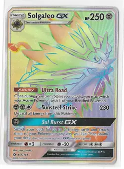 Solgaleo GX 155/149 Sun & Moon Base Set Rainbow Secret Rare Pokemon TCG Card NM - Image 1