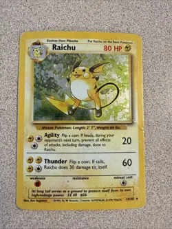 Raichu 014/102 Base Set Holo Pokemon Vintage TCG Heavy Played - Image 1