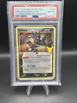 2021 Pokemon SWSH BSP Greninja Gold Star #144 Celebrations Elt.Trnr.Box PSA 8 - Image 1