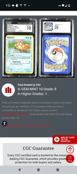 (POP 8) CGC 10 GEM MINT Pokemon EX Deoxys 57/107 Corphish Reverse Holo Stamped - Image 5