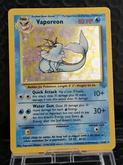 Vaporeon 12/64 Jungle Unlimited 1999 WOTC Holo Rare HP Pokemon Card TCG - Image 1
