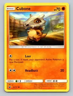 2017 Pokemon Card SM Crimson Invasion Cubone 52/111 - Image 1