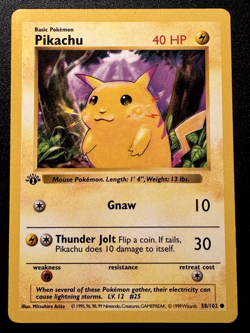 1st Edition Shadowless Pikachu 58/102 Base Set Pokemon Card Rare LP - Image 1
