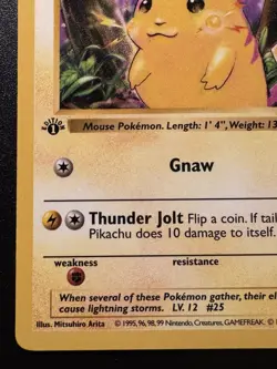 1st Edition Shadowless Pikachu 58/102 Base Set Pokemon Card Rare LP - Image 5