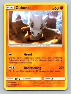 2019 Pokemon Card SM Unified Minds Cubone 105/236 - Image 1
