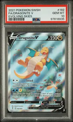 Dragonite V - 192/203 - Alternate Art - Evolving Skies - Pokemon Card - PSA 10 - Image 1