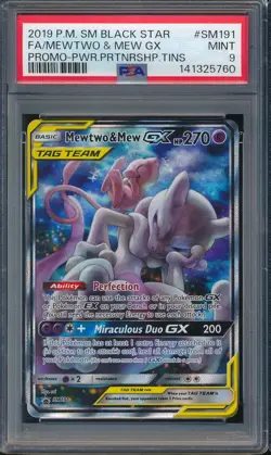 2019 Pokemon Sun & Moon Black Star SM191 Full Art Mewtwo Mew GX Promo PSA 9 - Image 1