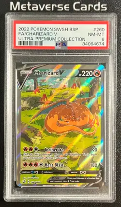 2022 POKEMON SWSH BLACK STAR PROMO #260 FULL ART/CHARIZARD V PSA 8 - Image 1