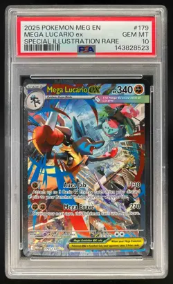 2025 Pokemon Mega Evolution #179/132 Lucario ex Special Illustration Rare PSA 10 - Image 1