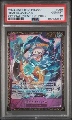 2024 ONE PIECE PROMOS OFFICIAL EVENT TOP PRIZE #010 TRAFALGAR LAW PSA 10 - Image 1