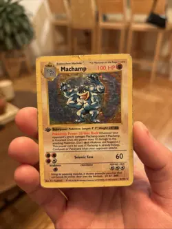 Pokemon TCG Machamp Base Set 8/102 Holo Shadowless 1st Edition HP/DMG Holo Rare - Image 1
