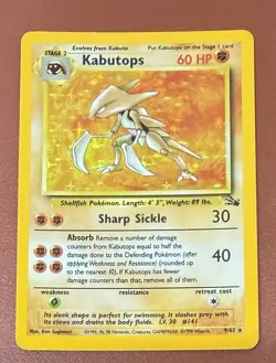 POKEMON TCG KABUTOPS 9/62 RARE HOLO FOSSIL SET EX/NEAR MINT PACK TO FOLDER - Image 1