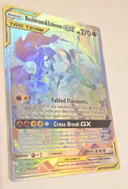 Reshiram & Zekrom GX 259/236 Rainbow Secret Rare Cosmic Eclipse TAG TEAM Pokemon - Image 1