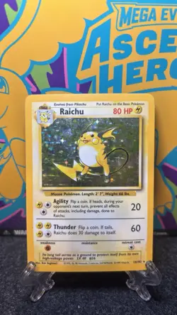 Pokemon TCG Raichu Card 14/102 Base Set Unlimited Holo Rare MP - Image 2