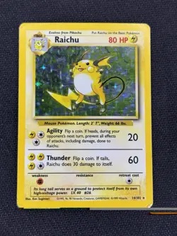 Pokemon TCG Raichu 14/102 Base Set Holo Rare Card Moderately Played Conditon - Image 1