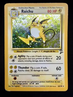 Pokemon TCG Raichu Base Set 2 Holo Unlimited Rare Card 14/102 (TAIL SWIRL) MP - Image 1