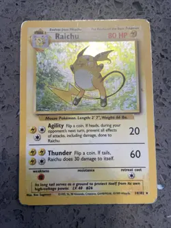 Pokemon TCG Raichu 14/102 Base Set Unlimited Holo Rare Vintage Card - Image 1