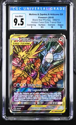 2019 Pokemon Moltres, Zapdos & Articuno GX Stained Glass SM210 Gem Mint CGC 10 - Image 1