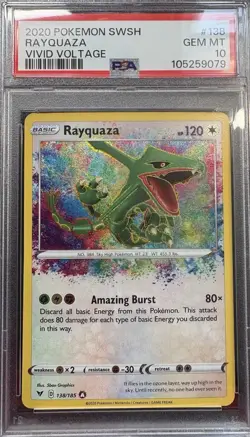 2020 Pokemon Vivid Voltage Rayquaza Amazing Rare #138 PSA 10 - Image 1