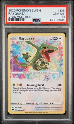 PSA 10 RAYQUAZA 138 AMAZING RARE VIVID VOLTAGE POKEMON MJ - Image 1
