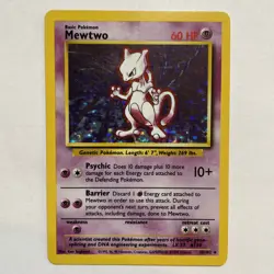 Pokemon Mewtwo TCG Base Set Holo Unlimited Rare Card 10/102 1999 - Image 1