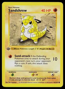 Pokemon Card - Sandshrew Base Set Shadowless 62/102 1st Edition Common - Image 1