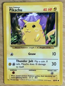 Pokemon Pikachu 58/102 Base Set Unlimited Common TCG WOTC 1999 - Image 1