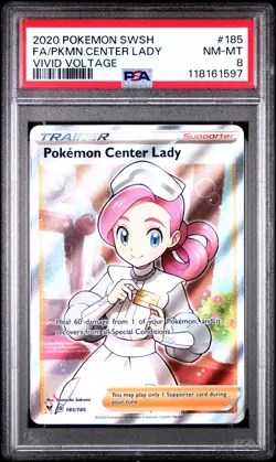 2020 POKEMON SWORD & SHIELD VIVID VOLTAGE FULL ART/POKEMON CENTER LADY PSA 8 - Image 1