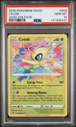 2020 POKEMON SWORD & SHIELD VIVID VOLTAGE #009 CELEBI PSA 10 - Image 1