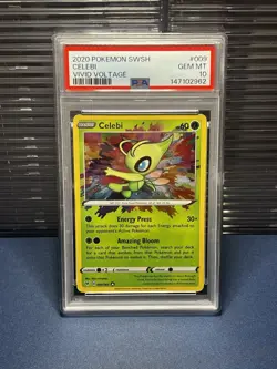 2020 POKEMON SWORD & SHIELD VIVID VOLTAGE #009 CELEBI PSA 10 - Image 5