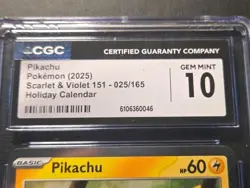 Pikachu Holiday Calendar Holo Card 025/165 CGC gem Mint 10 - Image 3