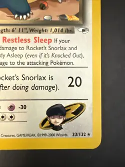 Rocket's Snorlax #33/132 Non-Holo Rare Gym Heroes VINTAGE 2000 Pokemon - Image 4