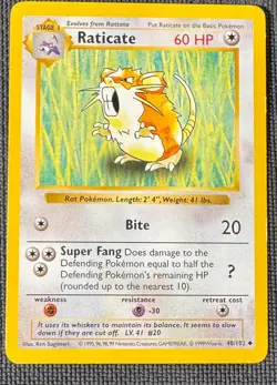 RATICATE 40/102 UNCOMMON BASE SET SHADOWLESS POKEMON MP - Image 1