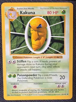 KAKUNA 33/102 UNCOMMON BASE SET SHADOWLESS POKEMON MP - Image 1