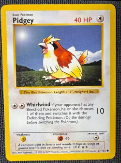 PIDGEY 57/102 COMMON BASE SET SHADOWLESS POKEMON MP - Image 1