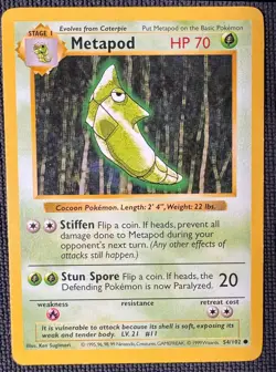 METAPOD 54/102 COMMON BASE SET SHADOWLESS POKEMON MP - Image 1
