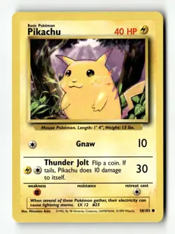 Pikachu 58/102 Common Base Set Unlimited Pokemon Lightly Played - Image 1