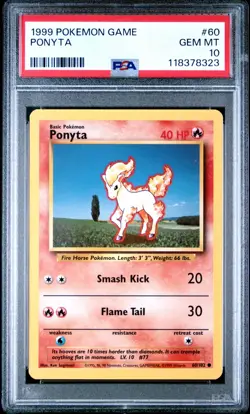 1999 POKEMON GAME #60 PONYTA PSA 10 GEM MINT BASE SET UNLIMITED - Image 1