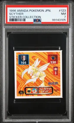 1996 AMADA POKEMON JAPANESE 123 SCYTHER PSA 7 STICKER COLLECTION - Image 1
