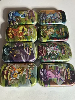 Pokemon Scarlet Violet Prismatic Evolutions Mini Tin Set Lot Of 8 New Sealed - Image 3