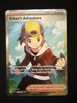 Pokemon TCG Destined Rivals Ethan's Adventure Full Art Trainer Card 221/182 - Image 1