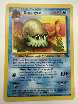 Pokemon Omanyte Fossil vintage card #52/62 Wotc 1999 LP - Image 1
