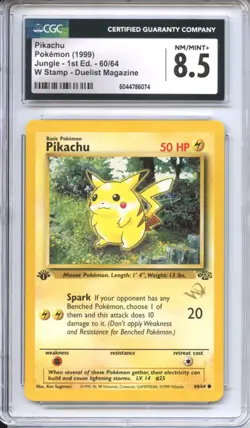 Pokemon Graded: Pikachu 1st Edition 60/64 W Stamp Duelist Magazine Jungle (1999) - Image 1
