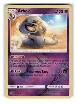 Arbok 37/73 Uncommon Shining Legends Pokemon Reverse Holo Lightly Played - Image 1