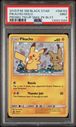 POKEMON TEAM UP SM BLACK STAR PROMO PIKACHU #SM162 HOLO PSA 9 MINT #130921089 - Image 1