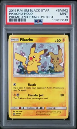 POKEMON TEAM UP SM BLACK STAR PROMO PIKACHU #SM162 HOLO PSA 9 MINT #132013613 - Image 1